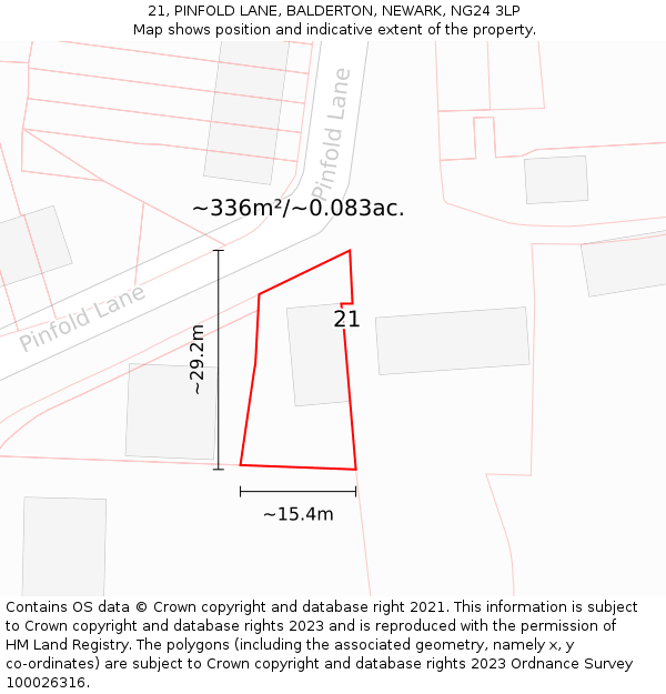 21, PINFOLD LANE, BALDERTON, NEWARK, NG24 3LP: Plot and title map