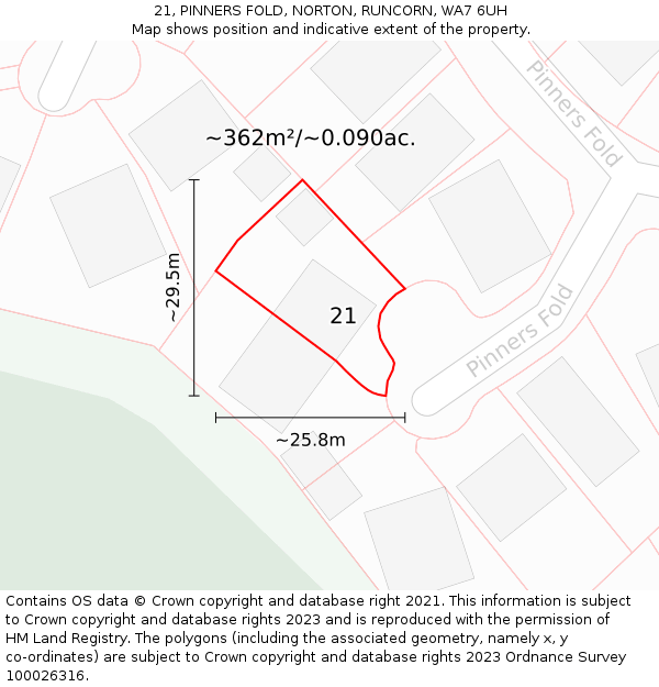 21, PINNERS FOLD, NORTON, RUNCORN, WA7 6UH: Plot and title map