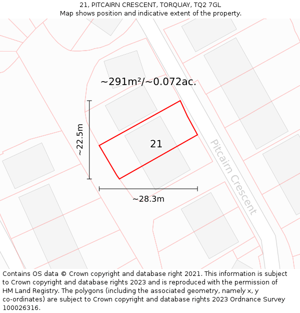 21, PITCAIRN CRESCENT, TORQUAY, TQ2 7GL: Plot and title map