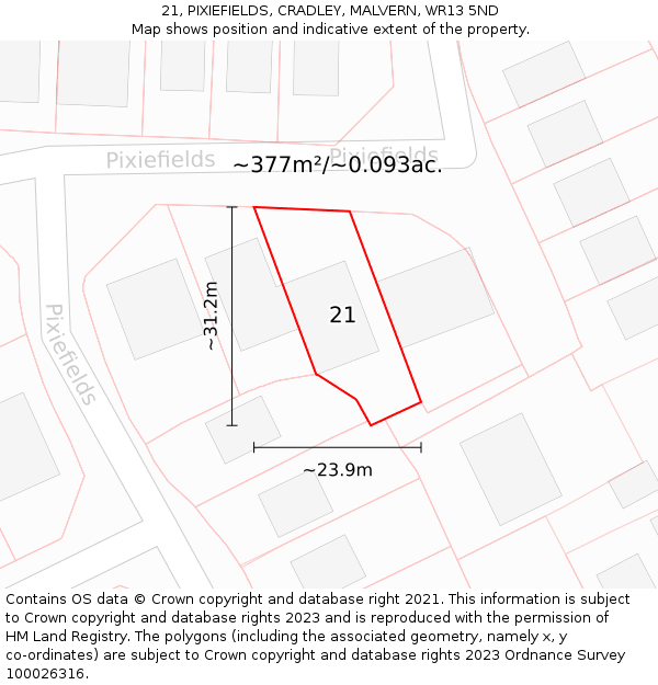 21, PIXIEFIELDS, CRADLEY, MALVERN, WR13 5ND: Plot and title map