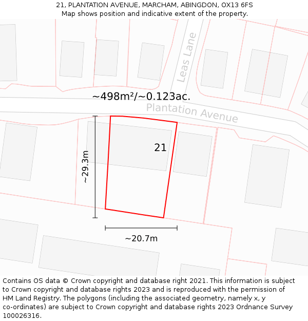 21, PLANTATION AVENUE, MARCHAM, ABINGDON, OX13 6FS: Plot and title map