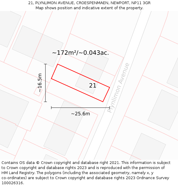 21, PLYNLIMON AVENUE, CROESPENMAEN, NEWPORT, NP11 3GR: Plot and title map