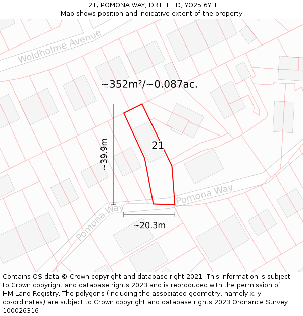 21, POMONA WAY, DRIFFIELD, YO25 6YH: Plot and title map