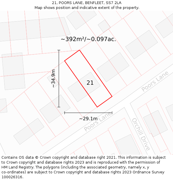 21, POORS LANE, BENFLEET, SS7 2LA: Plot and title map