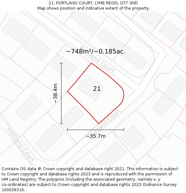 21, PORTLAND COURT, LYME REGIS, DT7 3ND: Plot and title map