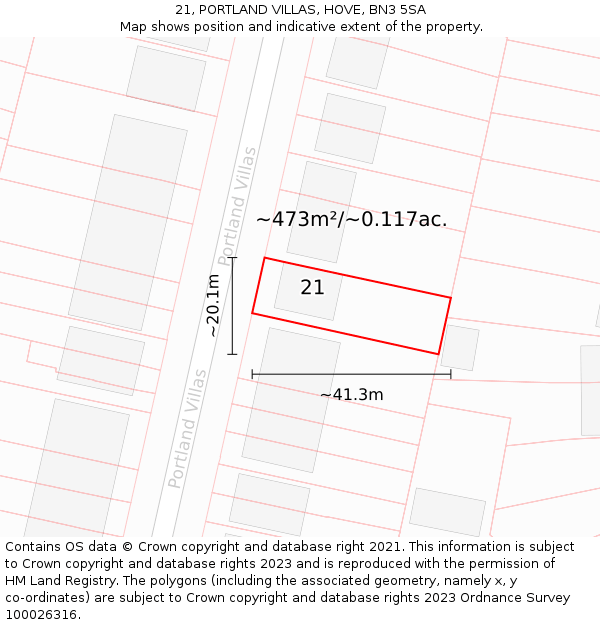 21, PORTLAND VILLAS, HOVE, BN3 5SA: Plot and title map