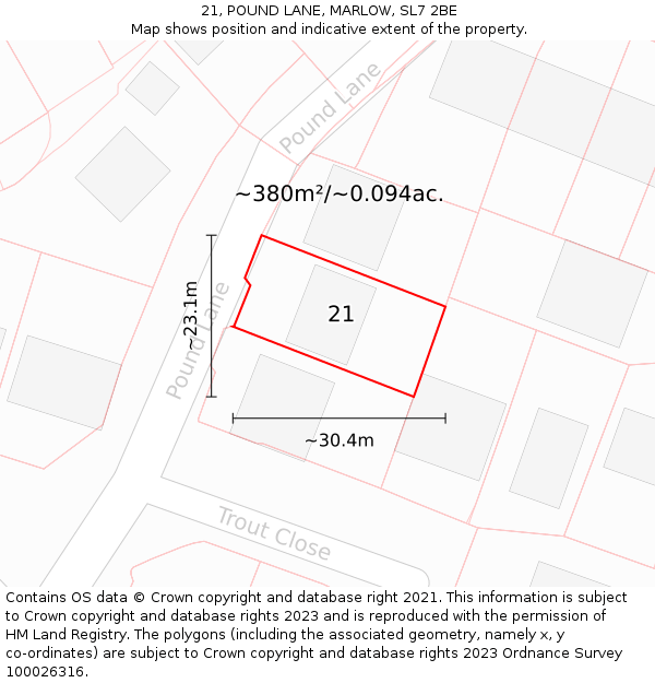 21, POUND LANE, MARLOW, SL7 2BE: Plot and title map