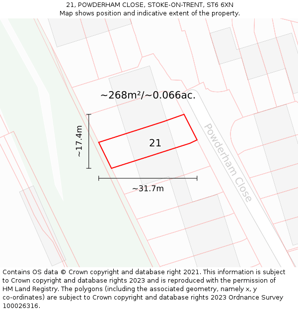 21, POWDERHAM CLOSE, STOKE-ON-TRENT, ST6 6XN: Plot and title map