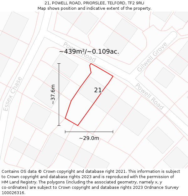 21, POWELL ROAD, PRIORSLEE, TELFORD, TF2 9RU: Plot and title map