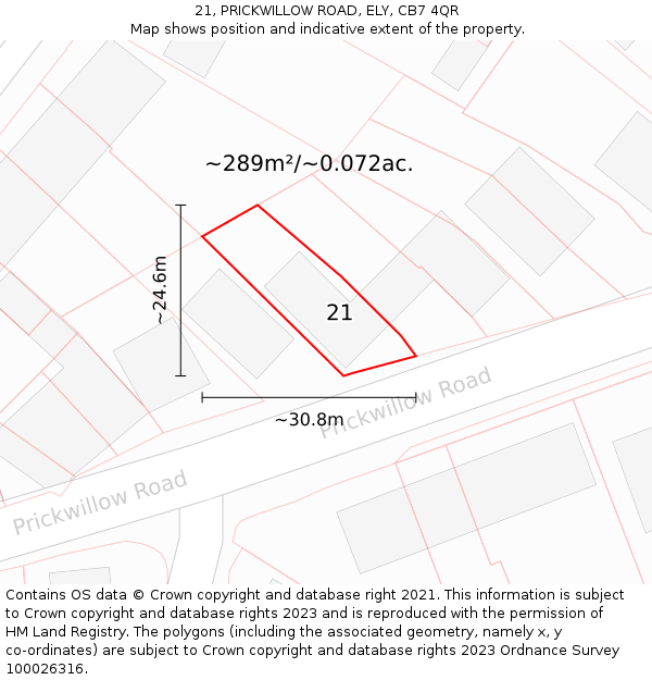 21, PRICKWILLOW ROAD, ELY, CB7 4QR: Plot and title map