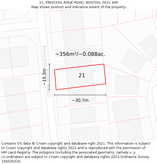 21, PRINCESS ANNE ROAD, BOSTON, PE21 9AP: Plot and title map