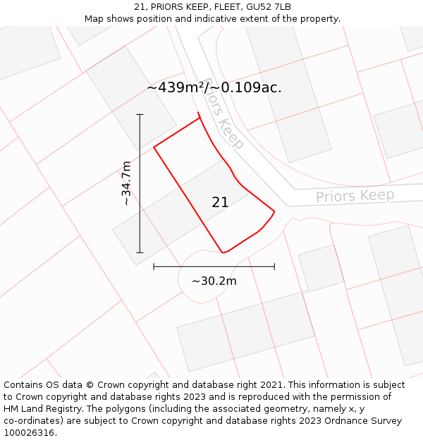 21, PRIORS KEEP, FLEET, GU52 7LB: Plot and title map