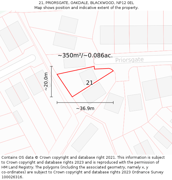 21, PRIORSGATE, OAKDALE, BLACKWOOD, NP12 0EL: Plot and title map