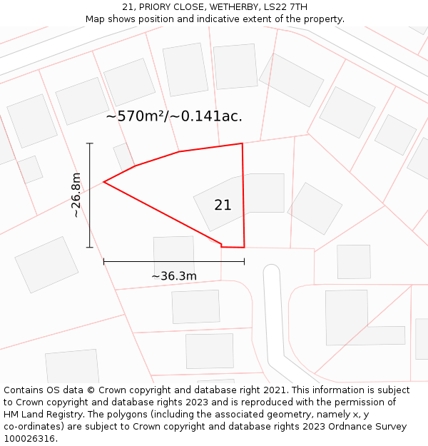 21, PRIORY CLOSE, WETHERBY, LS22 7TH: Plot and title map