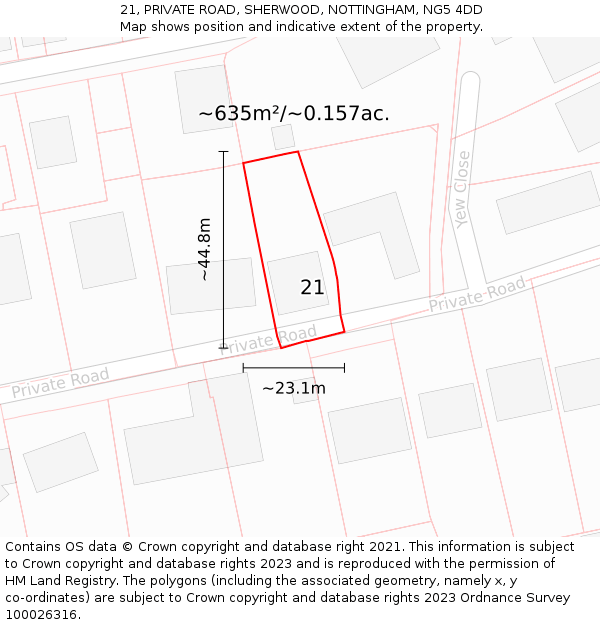 21, PRIVATE ROAD, SHERWOOD, NOTTINGHAM, NG5 4DD: Plot and title map