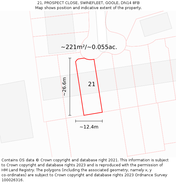 21, PROSPECT CLOSE, SWINEFLEET, GOOLE, DN14 8FB: Plot and title map