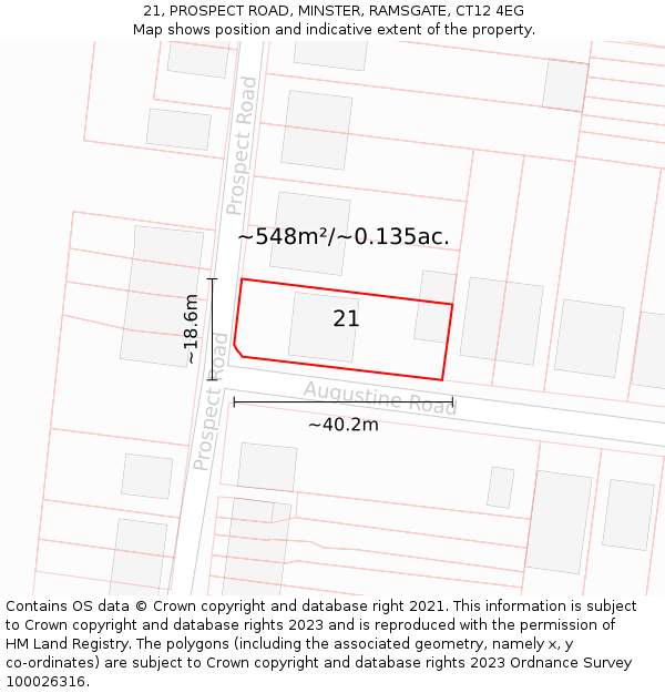 21, PROSPECT ROAD, MINSTER, RAMSGATE, CT12 4EG: Plot and title map