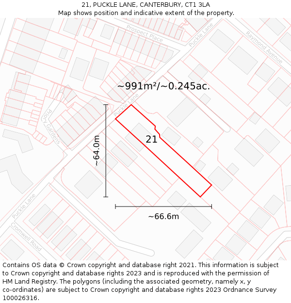 21, PUCKLE LANE, CANTERBURY, CT1 3LA: Plot and title map