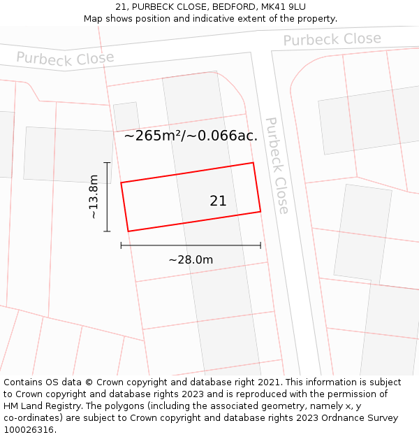 21, PURBECK CLOSE, BEDFORD, MK41 9LU: Plot and title map