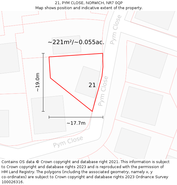 21, PYM CLOSE, NORWICH, NR7 0QP: Plot and title map