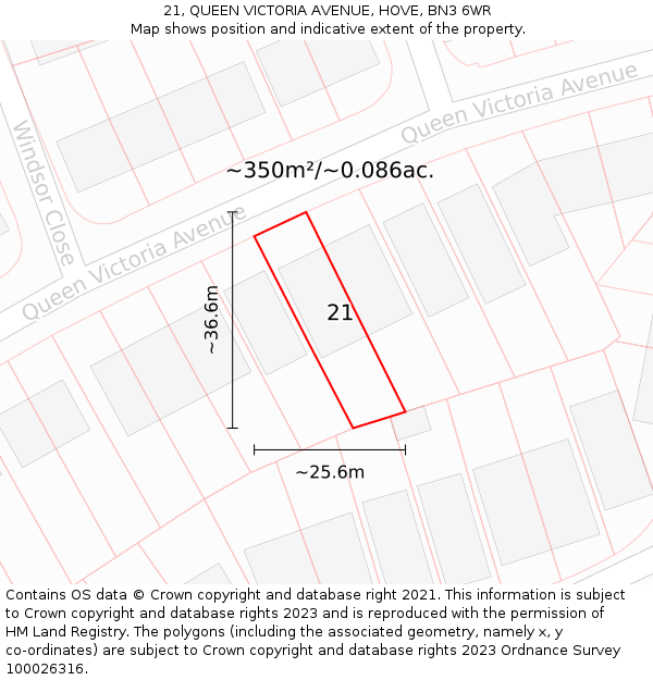 21, QUEEN VICTORIA AVENUE, HOVE, BN3 6WR: Plot and title map