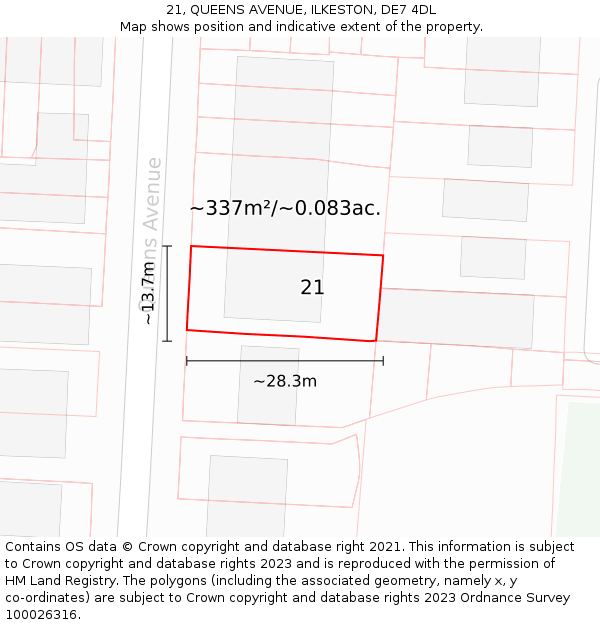 21, QUEENS AVENUE, ILKESTON, DE7 4DL: Plot and title map