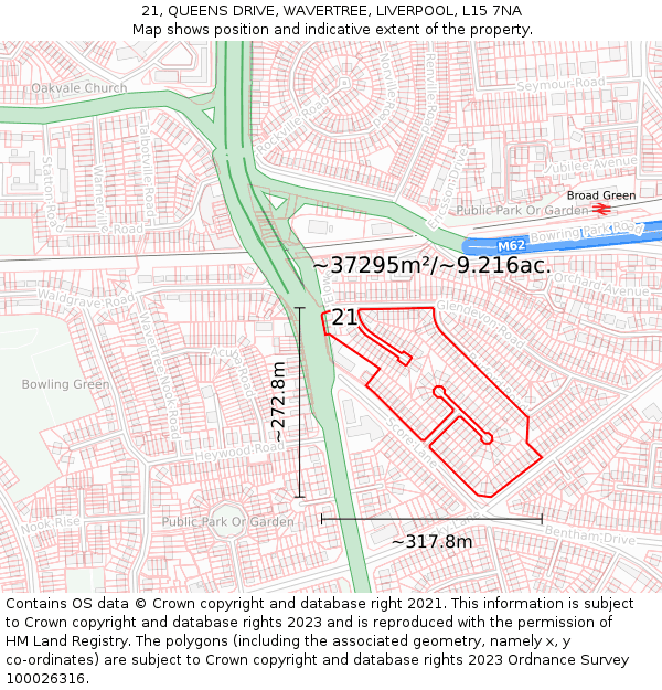 21, QUEENS DRIVE, WAVERTREE, LIVERPOOL, L15 7NA: Plot and title map