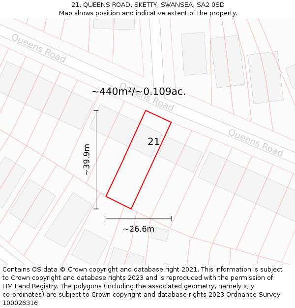 21, QUEENS ROAD, SKETTY, SWANSEA, SA2 0SD: Plot and title map