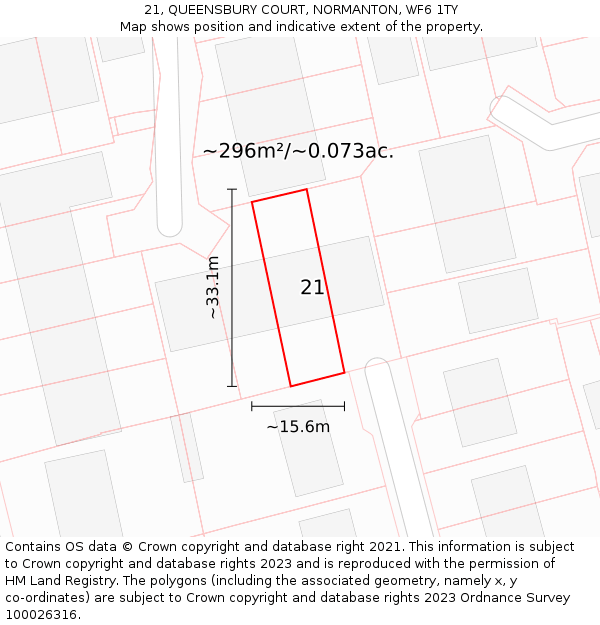 21, QUEENSBURY COURT, NORMANTON, WF6 1TY: Plot and title map