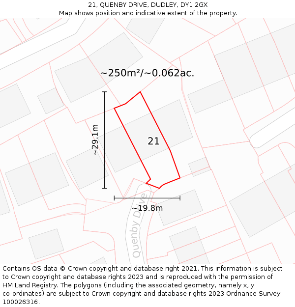 21, QUENBY DRIVE, DUDLEY, DY1 2GX: Plot and title map