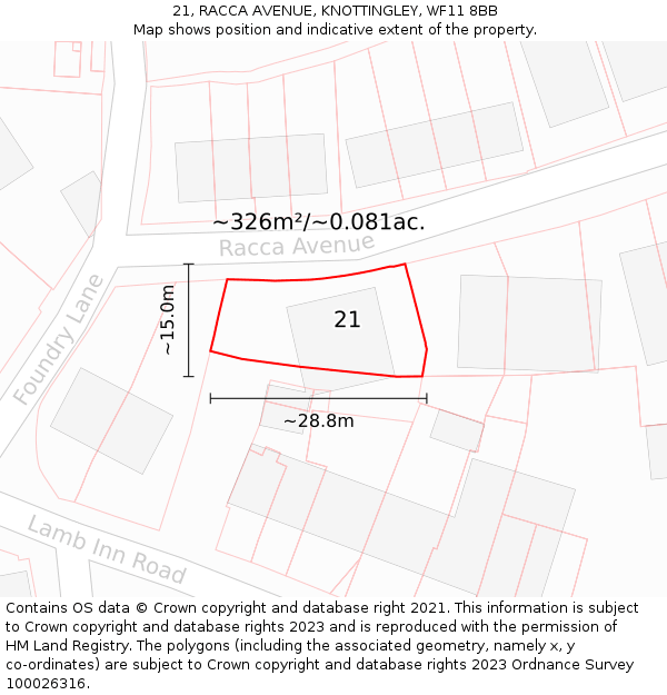 21, RACCA AVENUE, KNOTTINGLEY, WF11 8BB: Plot and title map