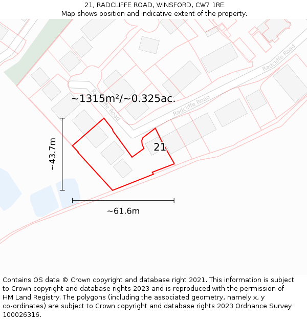 21, RADCLIFFE ROAD, WINSFORD, CW7 1RE: Plot and title map