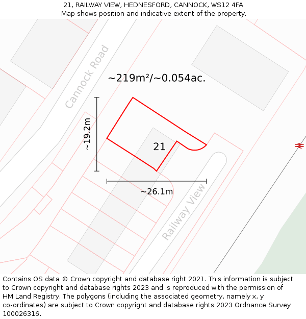 21, RAILWAY VIEW, HEDNESFORD, CANNOCK, WS12 4FA: Plot and title map