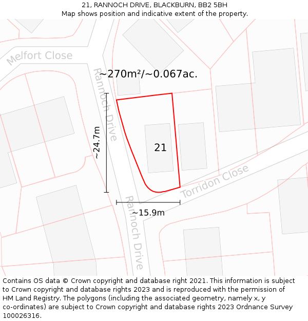 21, RANNOCH DRIVE, BLACKBURN, BB2 5BH: Plot and title map