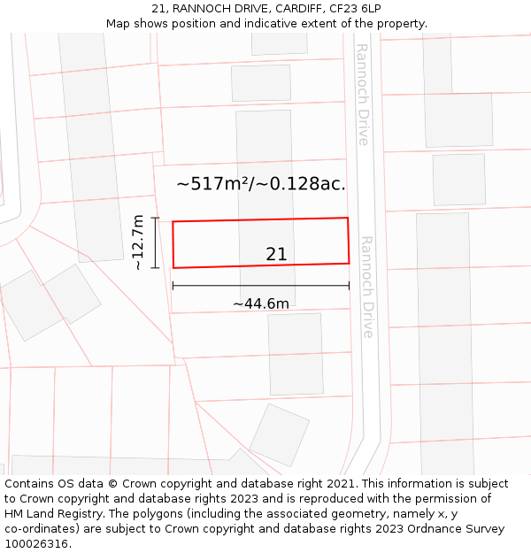 21, RANNOCH DRIVE, CARDIFF, CF23 6LP: Plot and title map