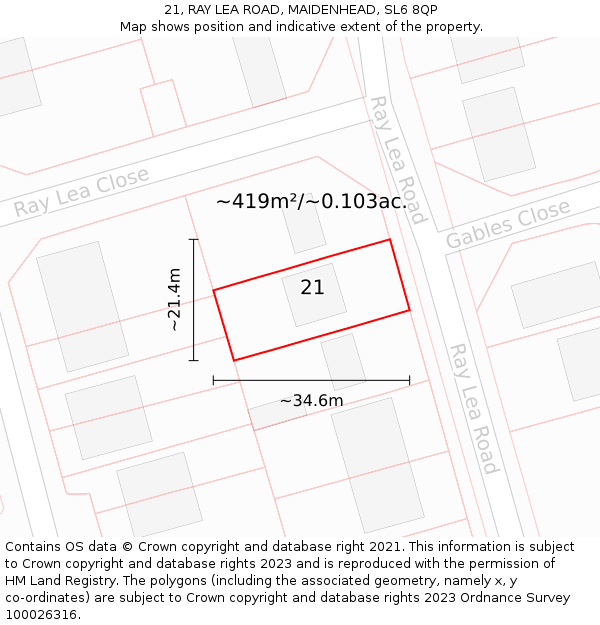 21, RAY LEA ROAD, MAIDENHEAD, SL6 8QP: Plot and title map