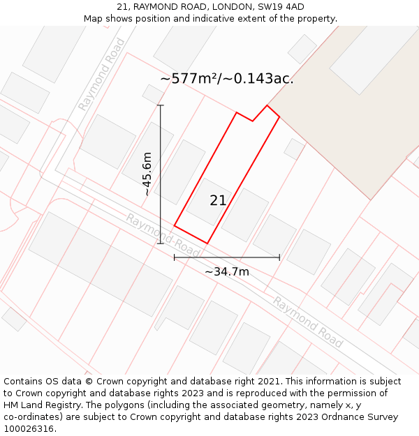 21, RAYMOND ROAD, LONDON, SW19 4AD: Plot and title map