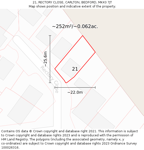 21, RECTORY CLOSE, CARLTON, BEDFORD, MK43 7JT: Plot and title map