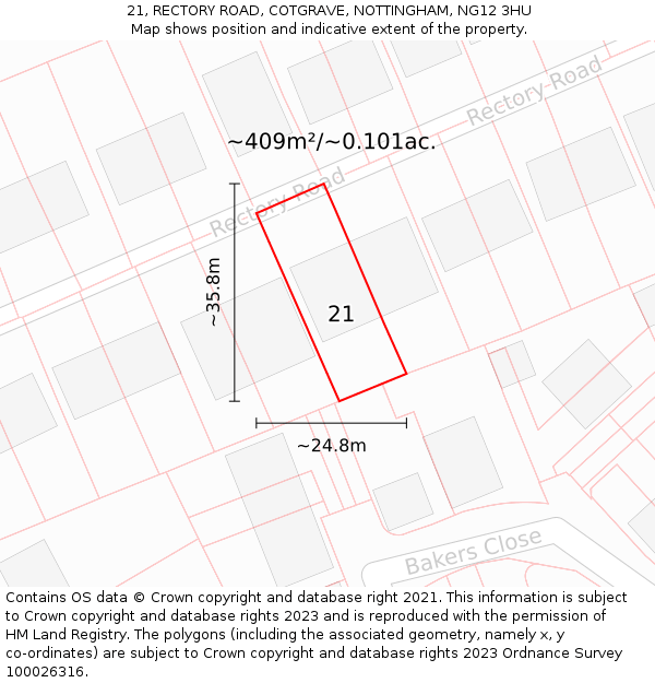 21, RECTORY ROAD, COTGRAVE, NOTTINGHAM, NG12 3HU: Plot and title map