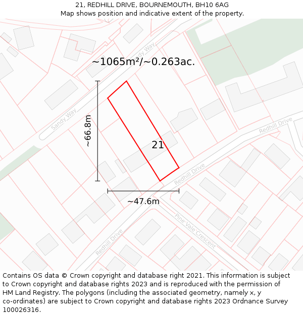 21, REDHILL DRIVE, BOURNEMOUTH, BH10 6AG: Plot and title map