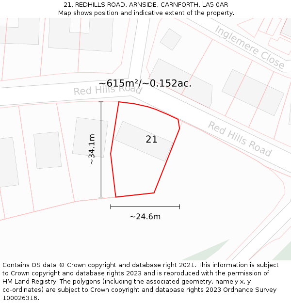 21, REDHILLS ROAD, ARNSIDE, CARNFORTH, LA5 0AR: Plot and title map