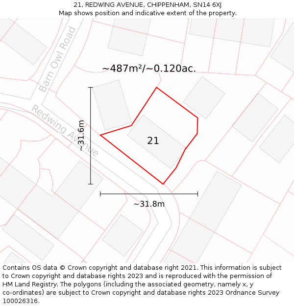 21, REDWING AVENUE, CHIPPENHAM, SN14 6XJ: Plot and title map