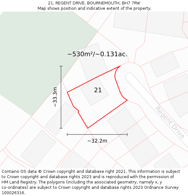 21, REGENT DRIVE, BOURNEMOUTH, BH7 7RW: Plot and title map