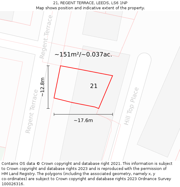 21, REGENT TERRACE, LEEDS, LS6 1NP: Plot and title map