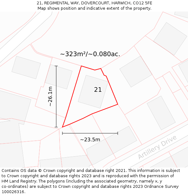 21, REGIMENTAL WAY, DOVERCOURT, HARWICH, CO12 5FE: Plot and title map