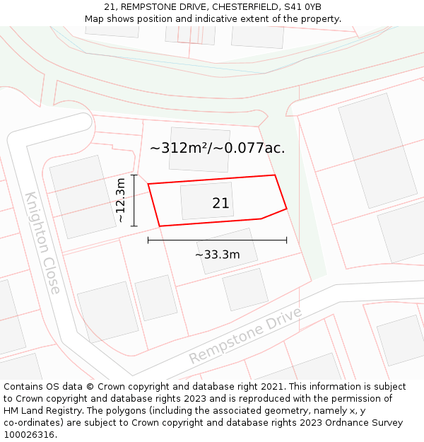 21, REMPSTONE DRIVE, CHESTERFIELD, S41 0YB: Plot and title map