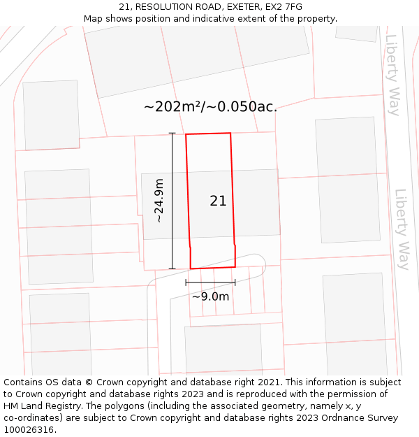 21, RESOLUTION ROAD, EXETER, EX2 7FG: Plot and title map