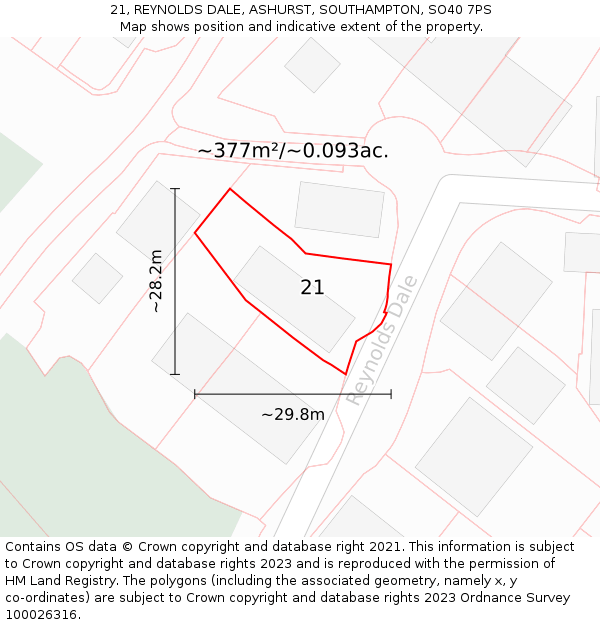 21, REYNOLDS DALE, ASHURST, SOUTHAMPTON, SO40 7PS: Plot and title map