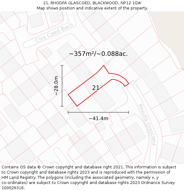 21, RHODFA GLASCOED, BLACKWOOD, NP12 1GW: Plot and title map