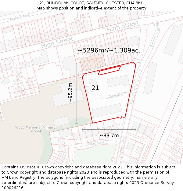 21, RHUDDLAN COURT, SALTNEY, CHESTER, CH4 8NH: Plot and title map